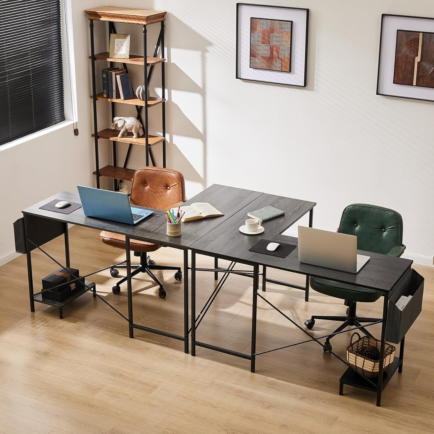 Bigleap L Shaped Computer Desk - Gaming Table Corner Desk 50 Inch PC White Writing Desk Study Desks with Wooden Desktop CPU Stand Side Bag Reversible for Home Office Room Small Space, Gray