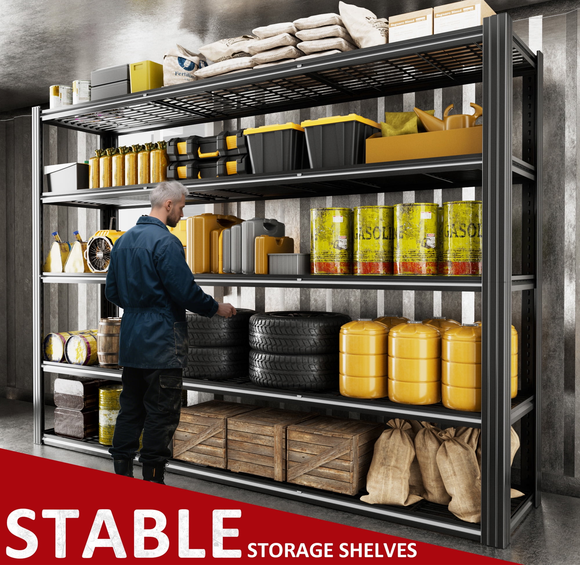VDEVY 60"W Heavy Duty Shelving 3000LBS Steel Shelving Adjustable Garage Storage Industrial Shelf,60"W x 24"D x 72"H