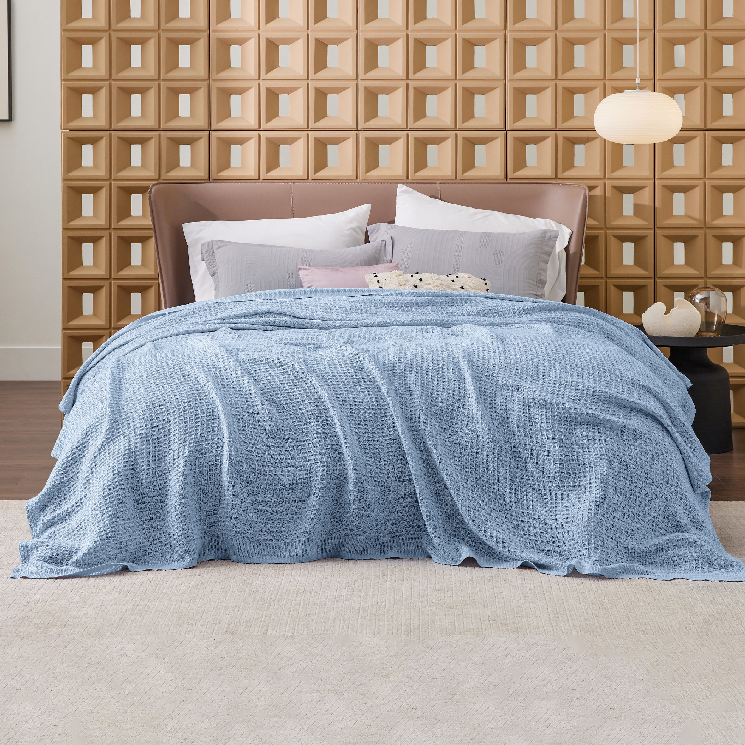 Bedsure 100% Cotton Blankets Queen Grey - Waffle Weave