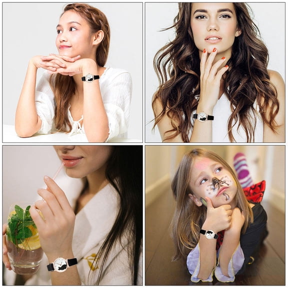 BESTYASH 2-Pack Women's Wrist Watches with Black Cat Design, Zinc Alloy Case, Adjustable Strap for Comfortable Fit