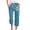 Blue, variant on YUGYXL Summer Cropped Pants for Women Elastic Waist Flower Print Capris Trendy Drawstring Straight Pants with Pockets Navy M