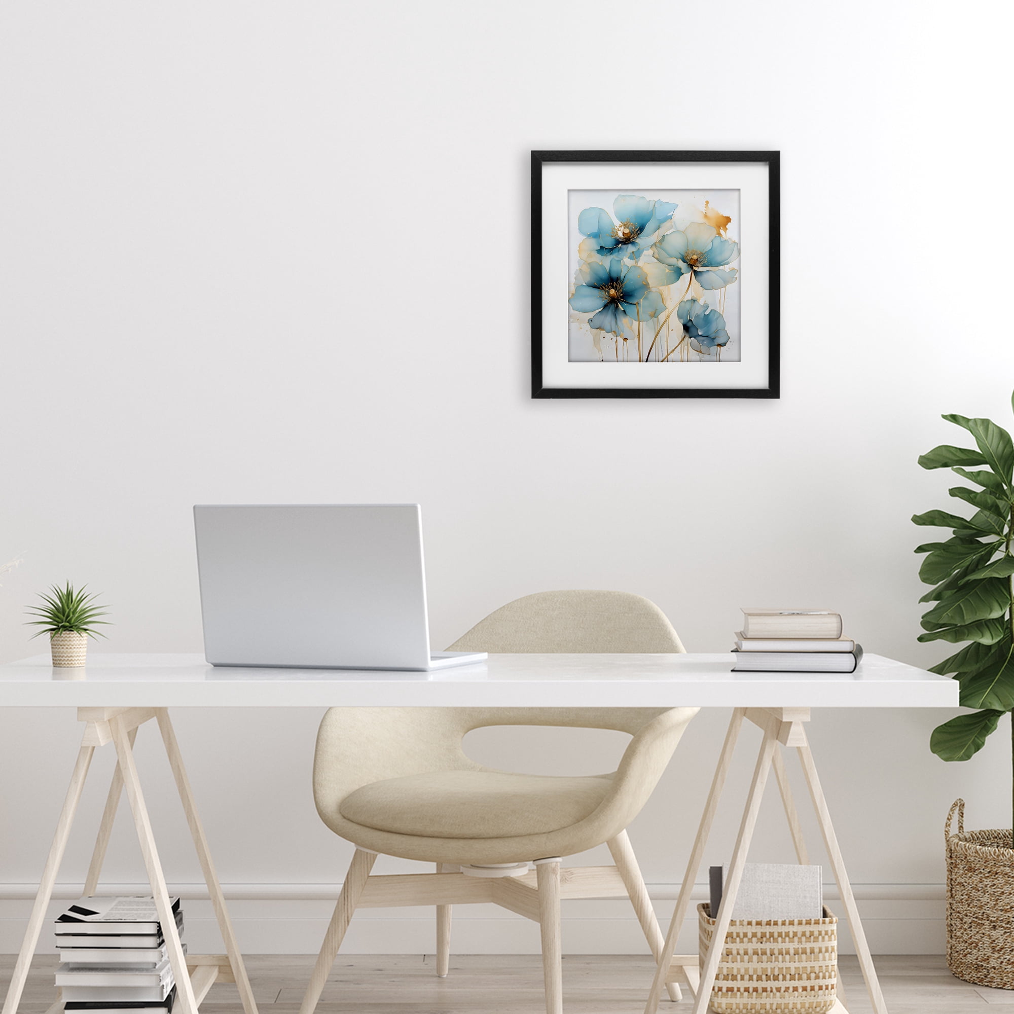 Stupell Industries Sapphire and Gold Florals Black Framed Print Under Glass, design by Creative Studio