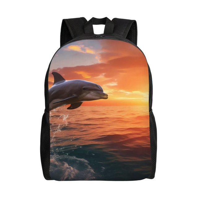 Disketp Sunset Dancing Dolphin B Mochila Unisex de Apertura Lateral Completa, Mochila para Laptop para Escuela, Trabajo y Viajes