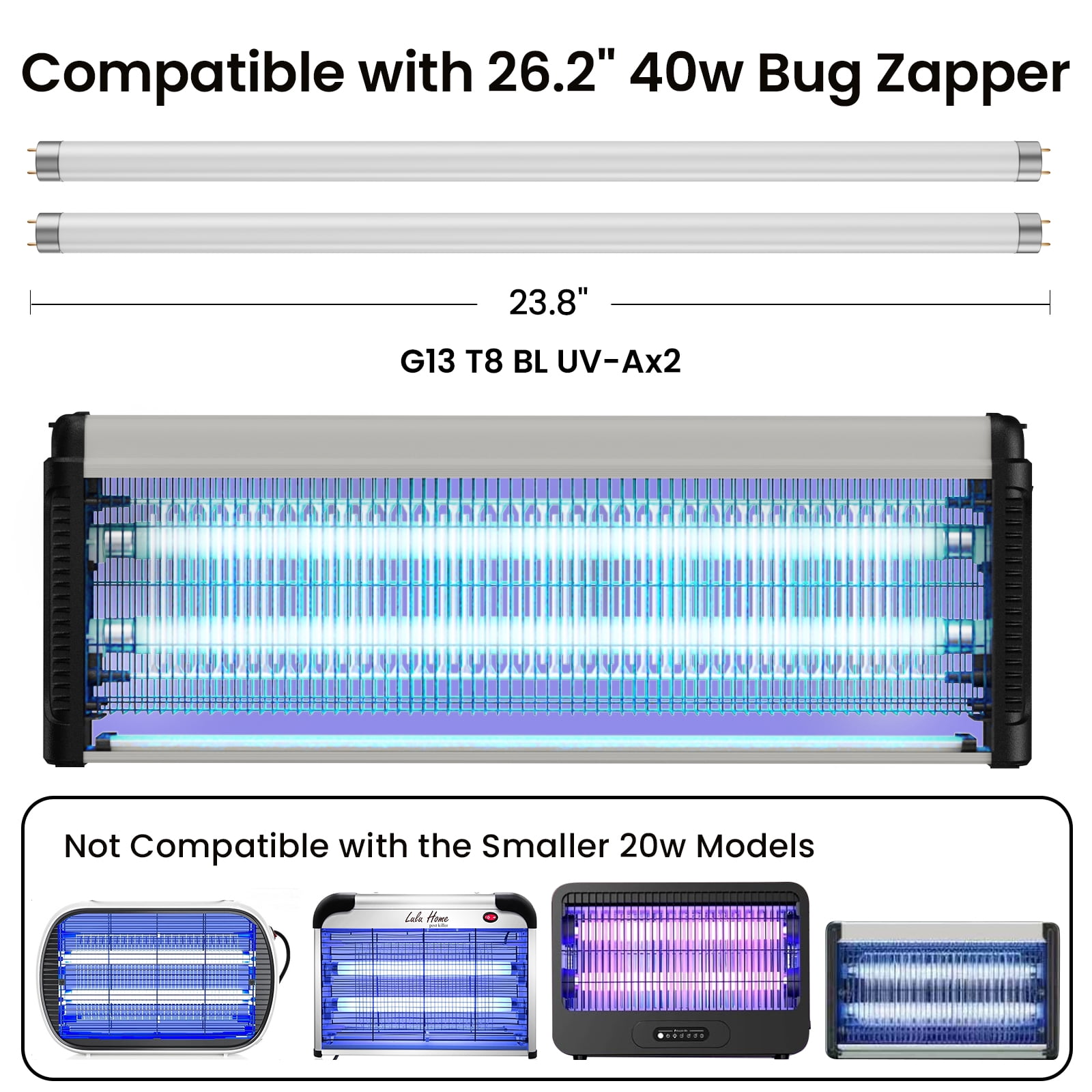 DUNCHATY 2-Pack 20W T8 Replacement Bulb for Bug Zapper, 365-370nm Dual-Band UVA, 5000-Hour Life, G13 Base, for Indoor Mosquito Trap & Insect Killer