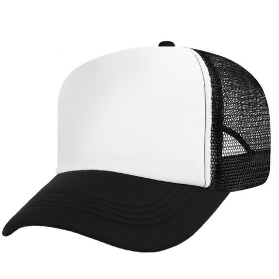 Toptie Blank Kids 5 Panel Mesh Trucker Cap Foam Front Snapback for Boys Girls Baseball Cap-Black/White