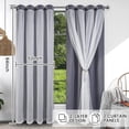thumbnail image 3 of CJC Gray Blackout Curtains with Sheer Voile Overlay, Grommet Top Thermal Insulated Curtains, 2 Panels, 52"x84", 3 of 9