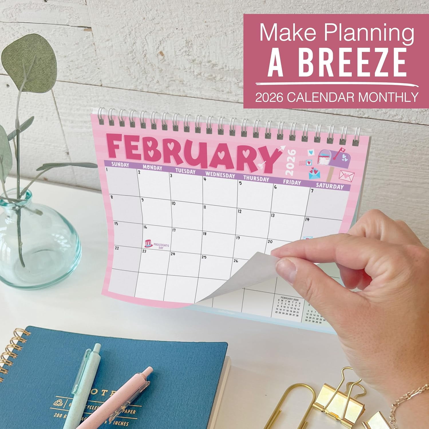 Small Desk Calendar 2026-2027 - Standing Flip Desk Calendars 2026, 18 Months Stand Up Calendars from Jan 2026 to June 2027, Typography Desktop Calendar Planner for Home, School, Office