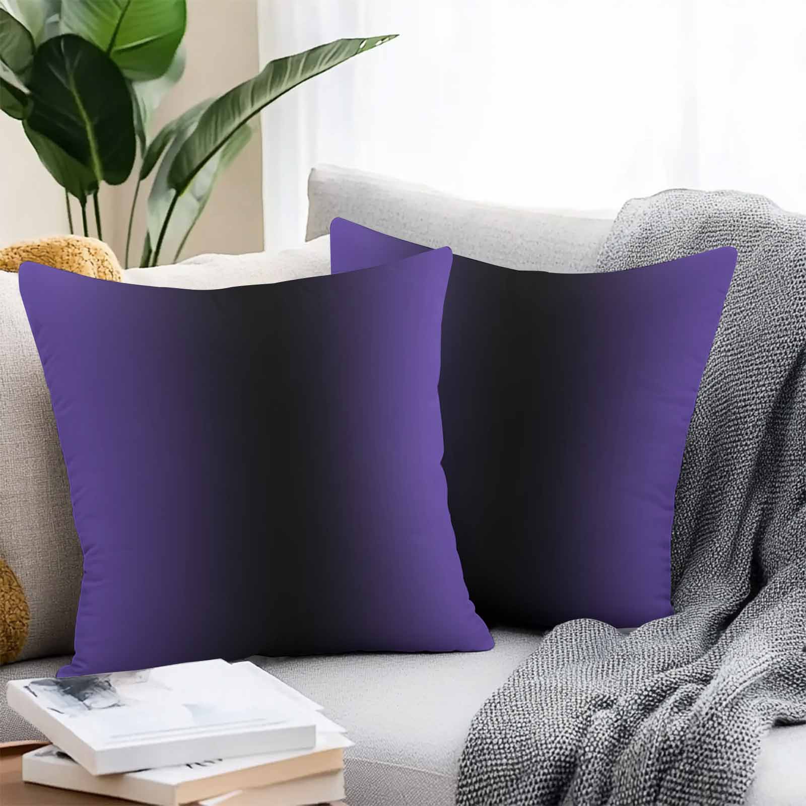 Outdoor Waterproof Throw Pillow Covers Set of 2 Ombre Black Purple Decorative Pillowcases Square Outdoor Pillows Cushion Case 18x18 Inch Gradient Color Patio Pillows for Couch Sofa Bed Garden