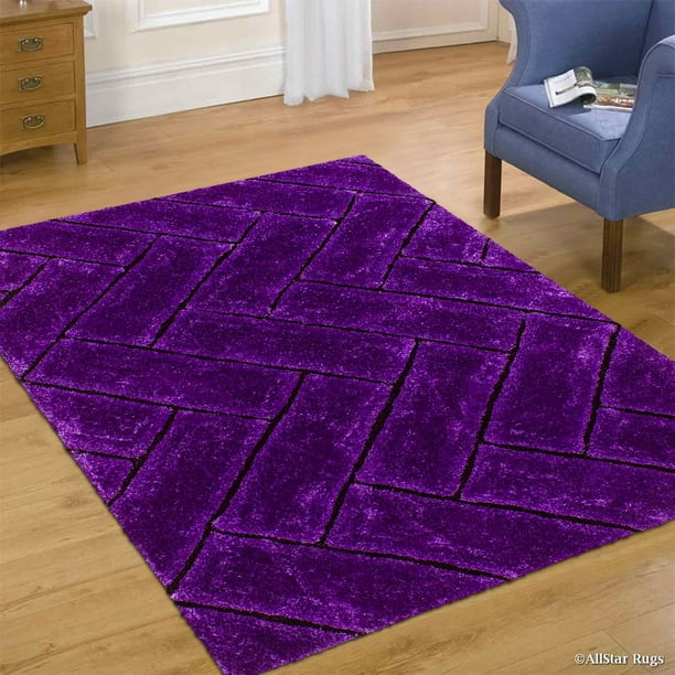 Allstar Purple Shaggy Area Rug With 3d Design With Black Lines Contemporary Formal Casual Hand Tufted 5 X 7 Walmart Com Walmart Com