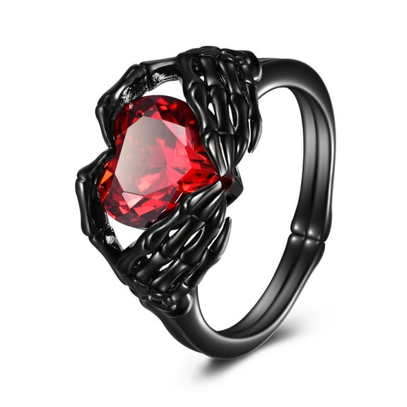 Claddagh Ring Sterling Silver Skull Hand Heart Birthstone Rings Goth Jewelry Gifts Birthday Halloween for Women Men (Ruby, 7)