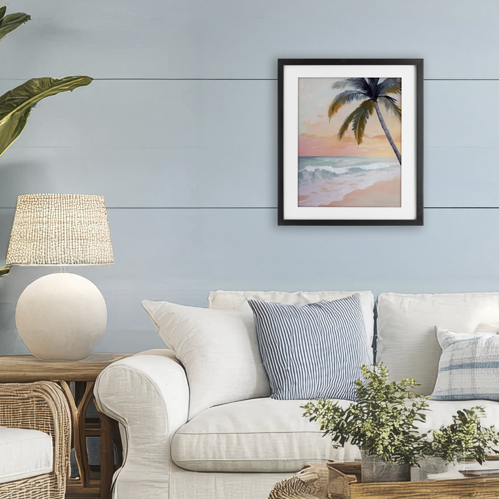 Stupell Industries Tranquil Sunset & Beach Palm Black Framed Print Under Glass, design by Creative Studio