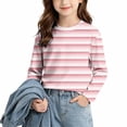thumbnail image 2 of OGLCCG Girls Striped Long Sleeve Shirts Crewneck Basic Tops for Kids Lightweight Stretch Fall Tops Size 9, 2 of 8