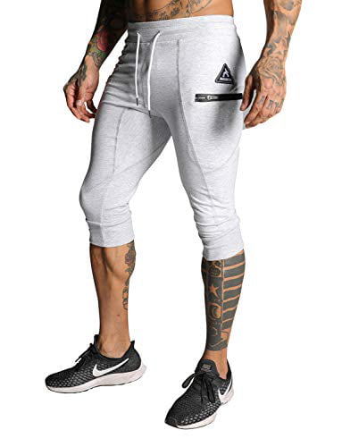 MAIKANONG Men's Cotton Workout Shorts 3/4 Pants Color Block Gym Shorts Joggers with Zipper Pockets