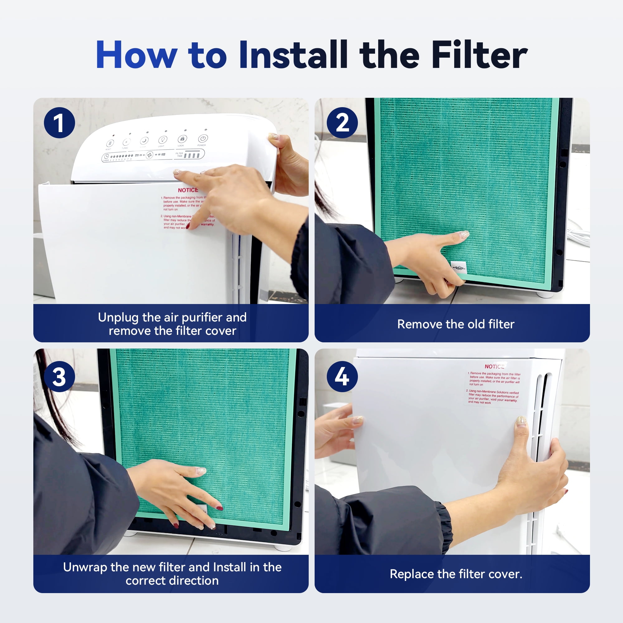 Membrane Solutions MSA3 Pet Allergy Replacement Filter, Technology 3-in-1 HEPA Filter for MSA3S MSA3W Air Purifier, Pack of 6