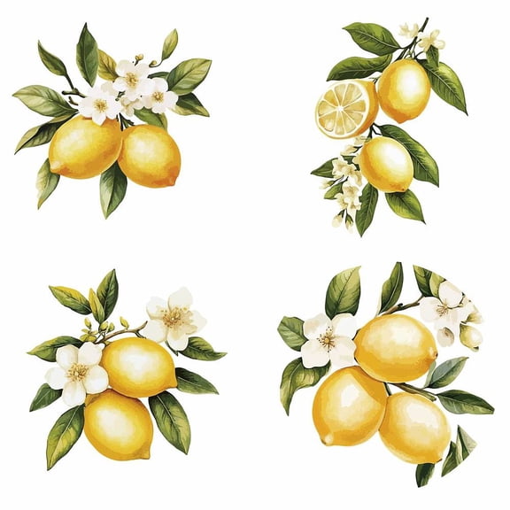 4 Styles Lemon Flowers Window Decals 6.3x6.3 Inch Summer Static Sliding Door Decal Flower Green Leaf Sticker Glass Cling Anti-Collision Bedroom Decals