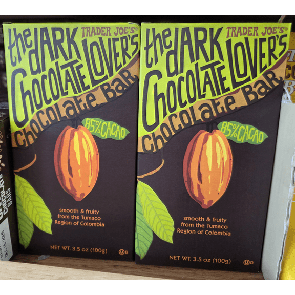 Trader Joe’s 85 Percent CACAO Dark Chocolate Lovers 3.5oz 100g (2 Bars)