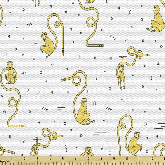 Ambesonne Monkey Fabric by the Yard Upholstery, Funny Animals Geometrical, 3 Yards, Yellow Black and White