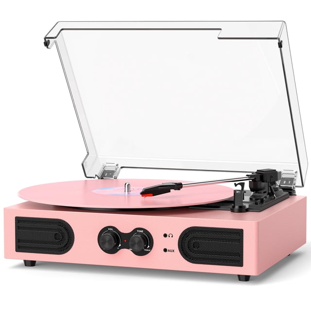 Tocadiscos de Vinilo TANLANIN Vintage de 3 Velocidades con Parlantes Rosa