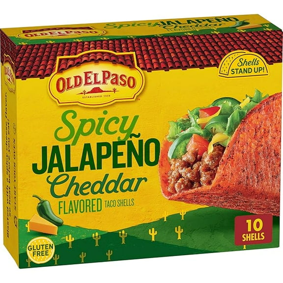 Pack of 1 Old El Paso Spicy Jalapeño Cheddar Flavored Stand 'N Stuff Taco Shells, Meal Prep, Gluten Free, 10 Ct, 5.4 oz