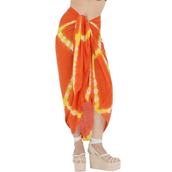 HAPPY BAY Women's Swimwear Coverups Skirt Beach Long Beachwear Pareos Summer Wraps Vacation Sarong Beach Swim Cover ups for Women One Size Orange, Tie Dye