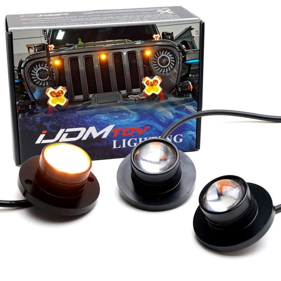 3Pc Pre-Runner Style 12-SMD Amber Yellow LED Exterior Grill Decorative Lights Fits Jeep Wrangler JL or Gladiator JT