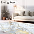 thumbnail image 2 of ODIKA 6'x9' Machine Washable Non-Slip Area Rug, Opulent Carrara Inspired Round with Metallic Gold Accent Veins High Traffic Rug, White, 87487, 2 of 7