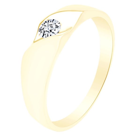 AFFY White Cubic Zirconia Solitaire Unisex Engagement Band Ring 14k Yellow Gold Over Sterling Silver