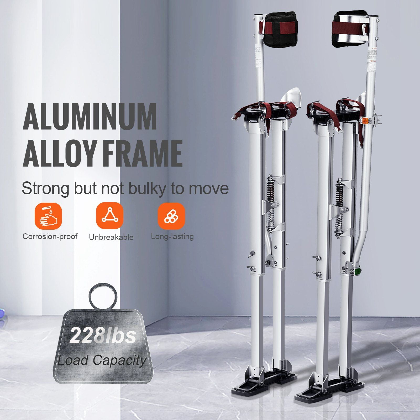 36" to 50" Adjustable Aluminum Stilts with Protective Knee Pads for Sheetrock Work