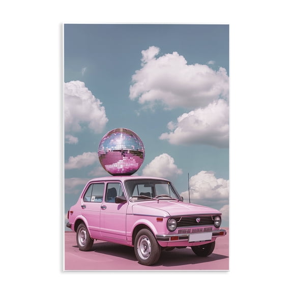 Stupell Industries Disco Ball Car & Clouds Transportation Painting Unframed Art Print Wall Art, 10 x 15