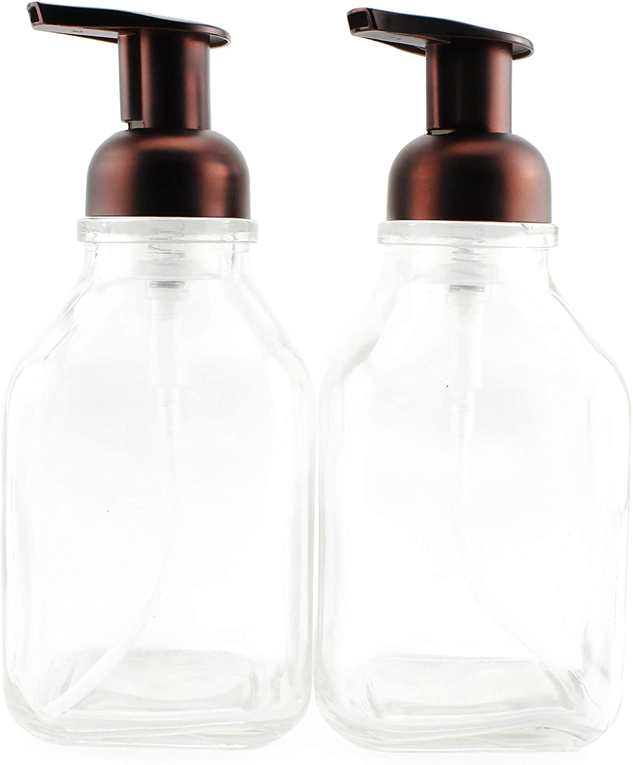 Vintage-Inspired Save on Soap Clear/Brushed Compact Design mDesign Modern Square Glass Refillable Foaming Soap Dispenser Pump Bottle for Bathroom Vanity Countertop Kitchen Sink
