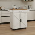 thumbnail image 3 of Kitchen Trolley Carts On Wheels Rolling Kitchen Island Cart With Rubberwood Countertop, With 1 Drawer 2 Doors, Towel Rack, For Kitchen Garage Home Office, 3 of 9