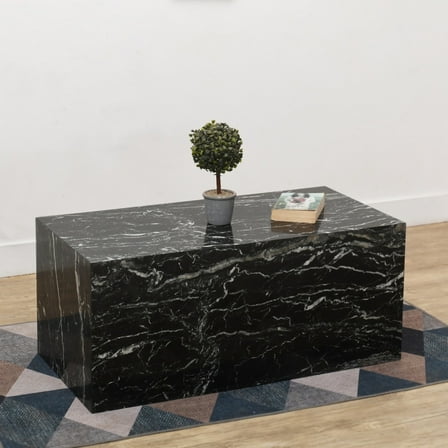 BIDK Home Marbled Rectangular Coffee Table - 37" - Black