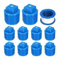 10Pack 1/2 Inch PT Male Thread Pipe Fitting Plug, Cleanout Plugs, Water Drain End Caps Coupling Adapter with Tape for Water Heater Supply Lines, Plumbing, Blue