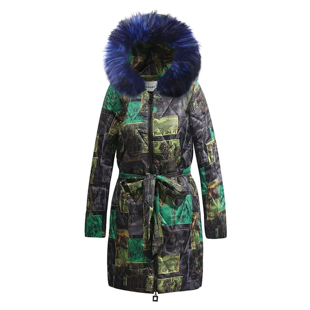 Chaqueta de algodón con capucha de estilo vintage con estampado grande de longitud media cálida de invierno para mujer Fridja BV0+2967