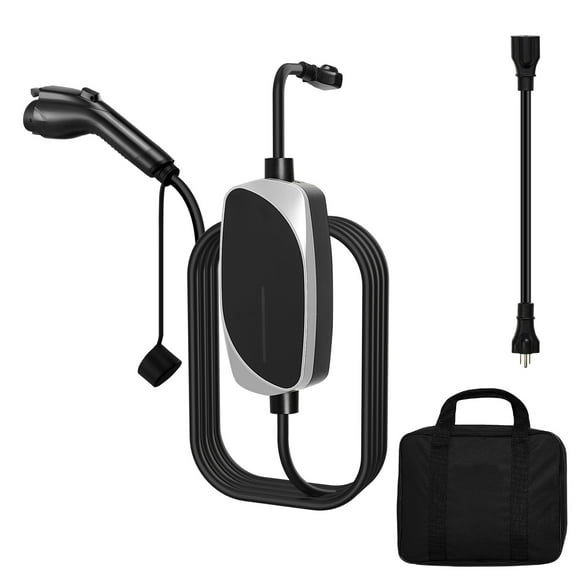 KFFKFF Level 1 & 2 EV Charger, 16 Amp Portable Electric Vehicle Charger with 25 ft Cable, 120V-240V, NEMA 6-20P Plug and NEMA 5-15 Adapter, LED Display