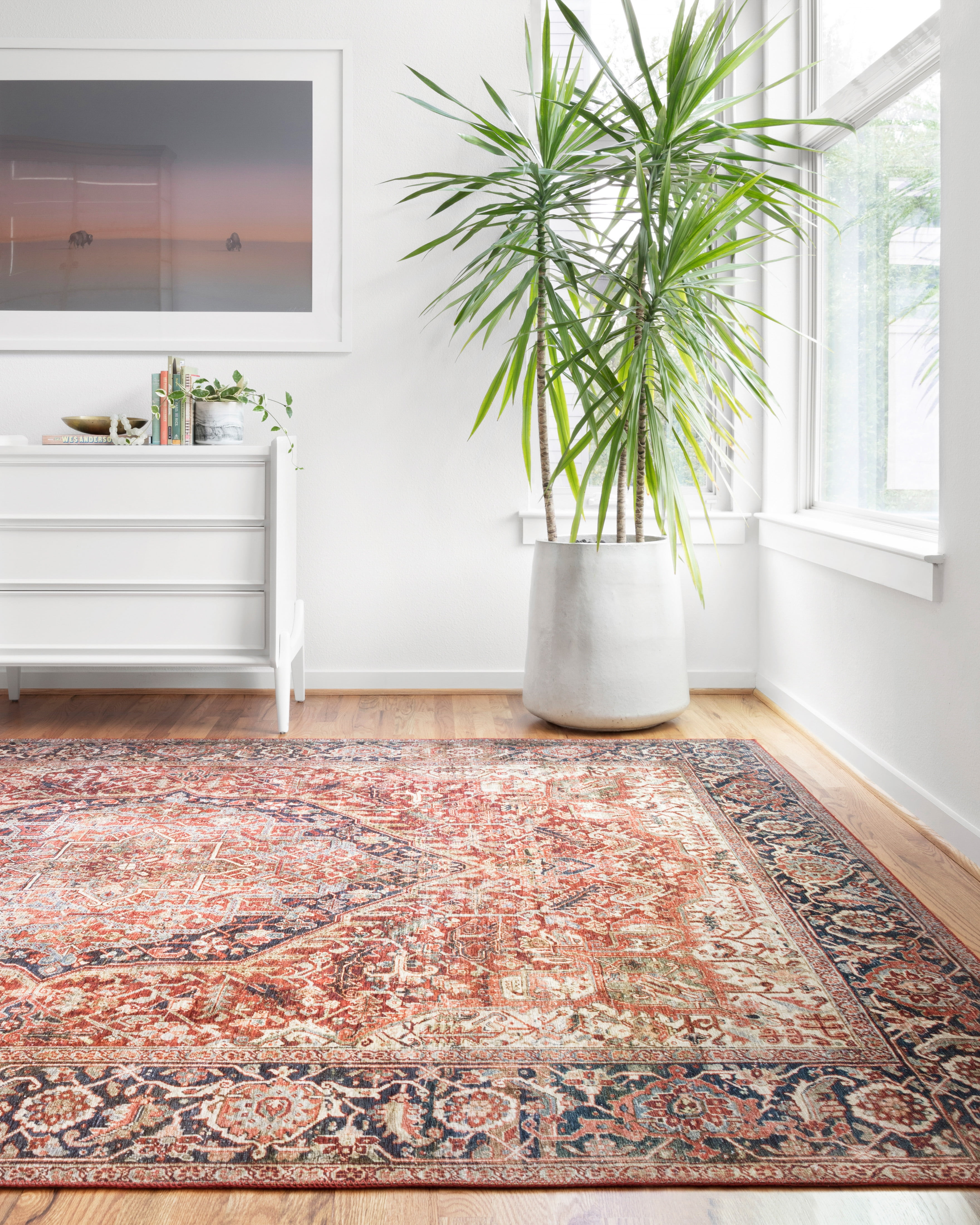 Loloi Layla Printed Oriental Distressed Red / Navy Area Rug
