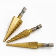 thumbnail image 2 of Meichoon HSS Step Drill Bit Set 3 Pcs 3-12mm/4-12mm/4-20mm, Titanium Coated Drilling Tool Multi-Functional Hex Shank DC06, 2 of 3