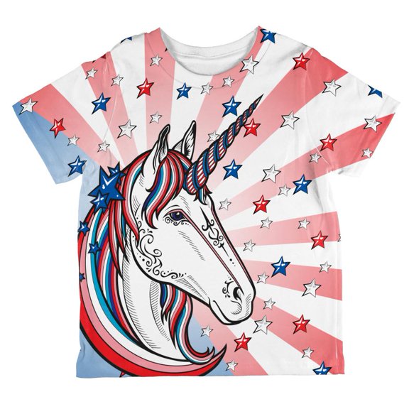 4th of July Freedom is Magical Unicorn All Over Toddler T Shirt Multi 2T