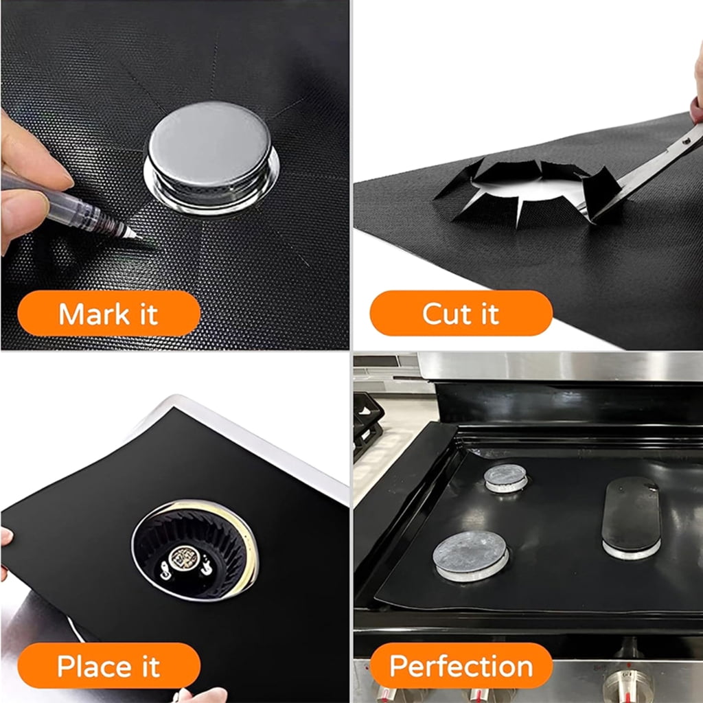 PatungKu High Temperature Resistant Kitchen Range Splatter Guard 5-Hole Gas Stove Pad Non Stick Stovetop Protector Liner