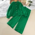 thumbnail image 2 of FLMEI 8-12Y Girls Spring Fall Outfit Long Sleeve Button Set Clothes Shirts Top + Pants Girls Outfit 2Pcs Set, 2 of 8