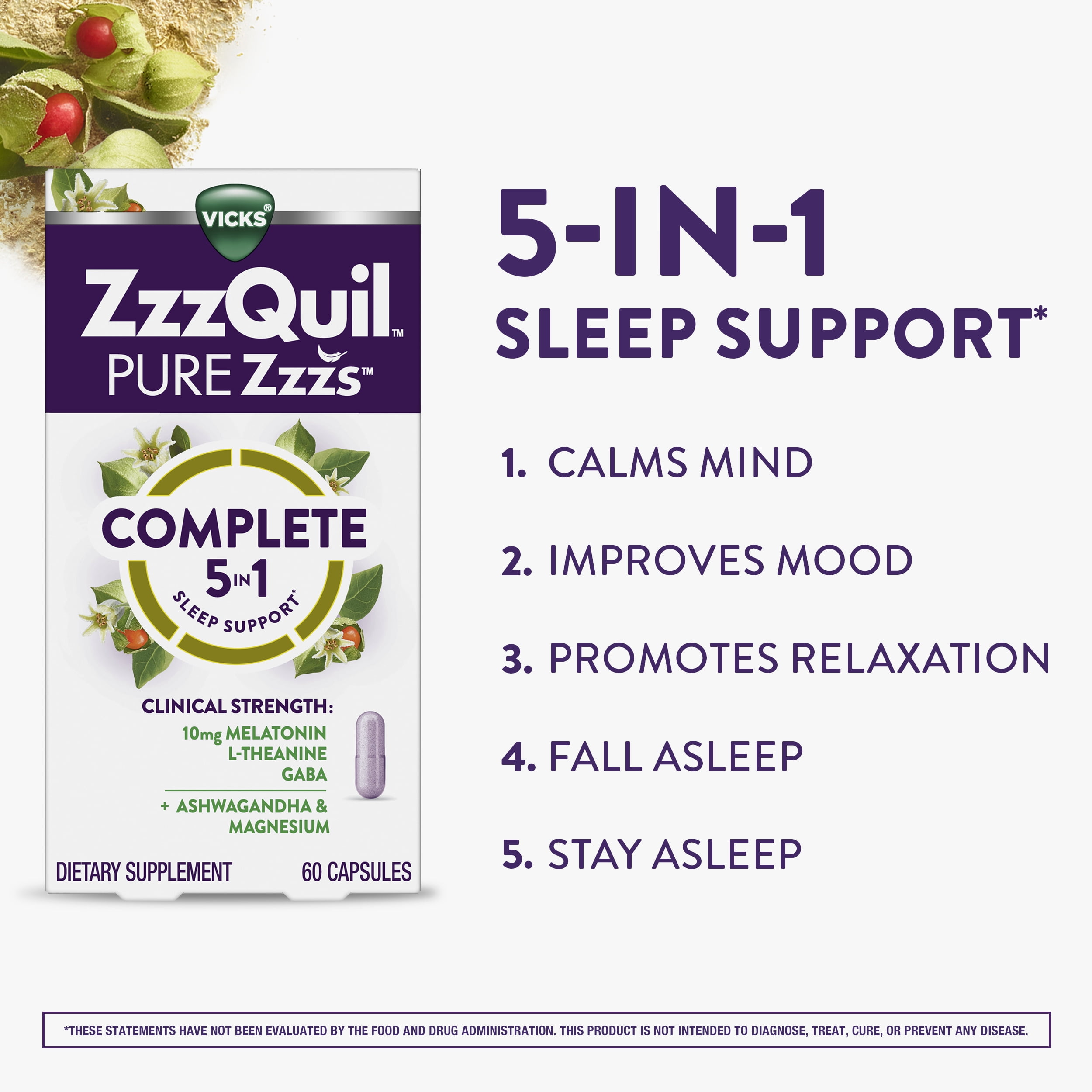 Vicks ZzzQuil Pure Zzzs Sleep Aid, 5-in-1 Capsules with