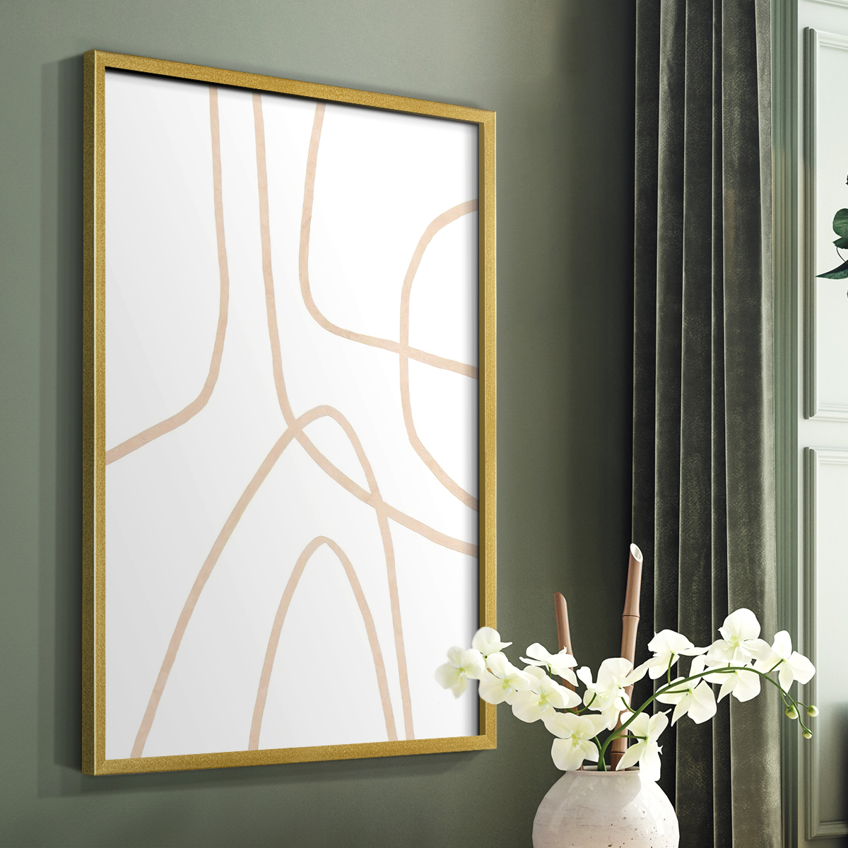 Clean Contour II Framed Print in Gold Solid Wood Framed Print No Nail Hanging
