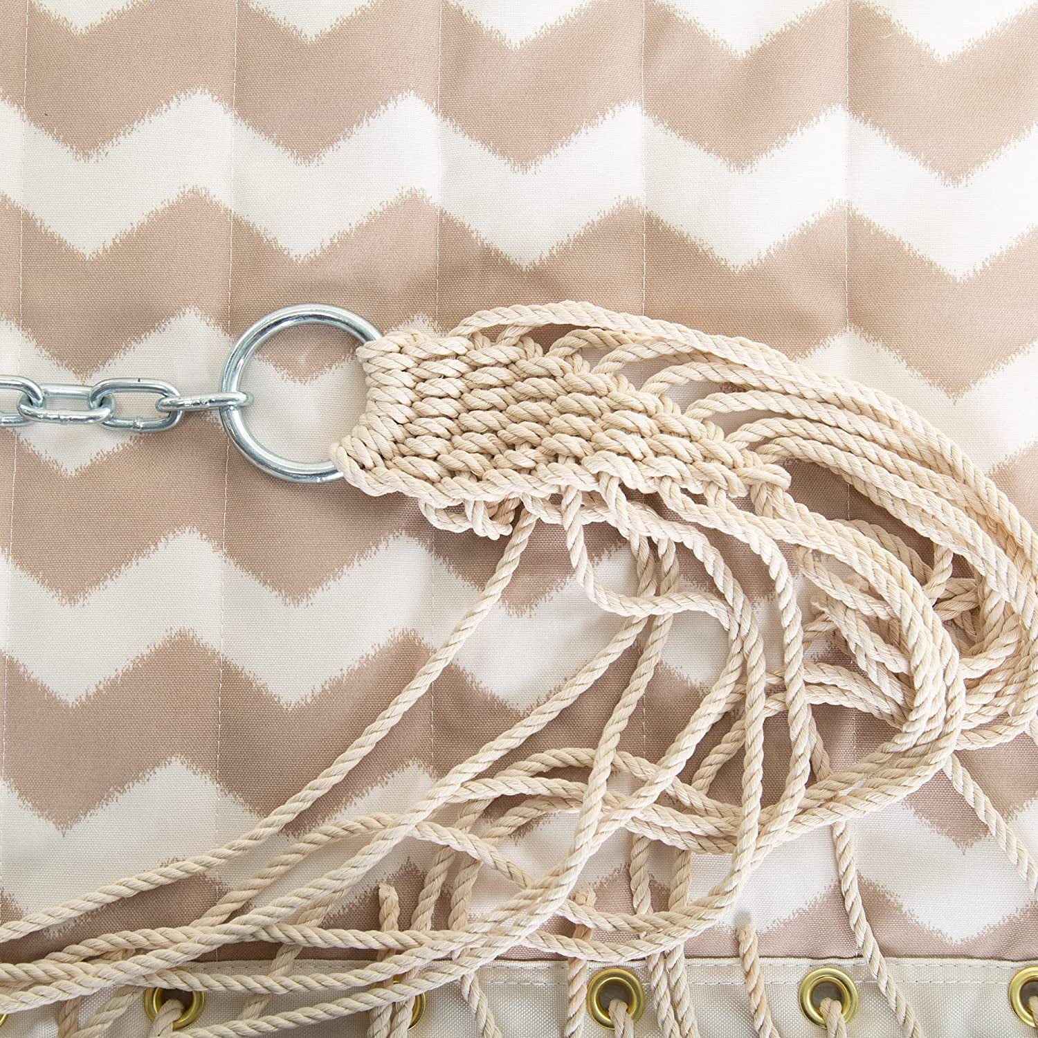 Large Double Quilted Hammock with Detachable Pillow - Beige Chevron