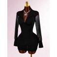 thumbnail image 4 of Women Black V-Neck Mesh Sleeve Bodycon Mini Dress, 4 of 9