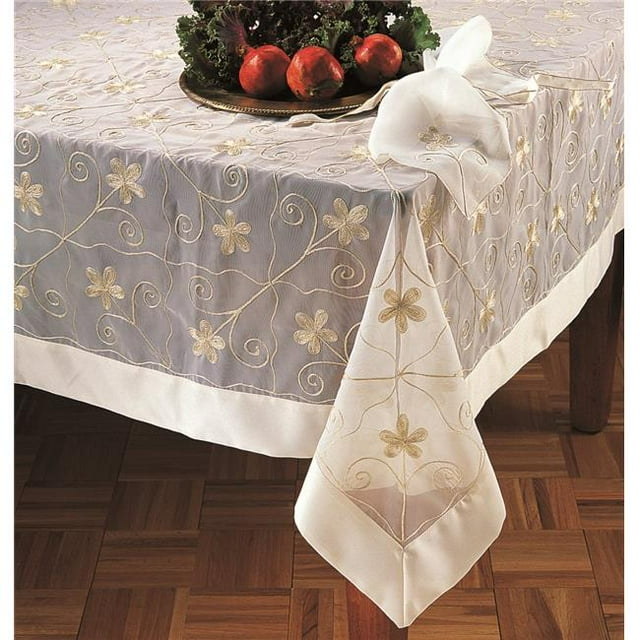 SARO 20580.I72S Nappe de Table Brodée Transparente 72 Po Ivoire - Carré