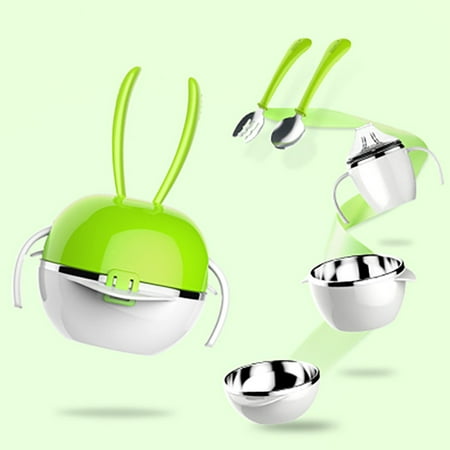 

Pinshui Baby Tableware Set Multipurpose Stainless Steel Spoon Fork Portable Reusable Dishware for Baby Toddler Green
