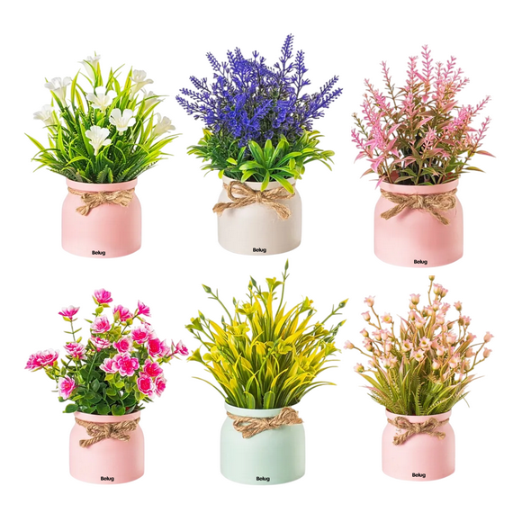 Plantas Artificiales Belug Flor Bonsai En Macetas Decoración 6pcs