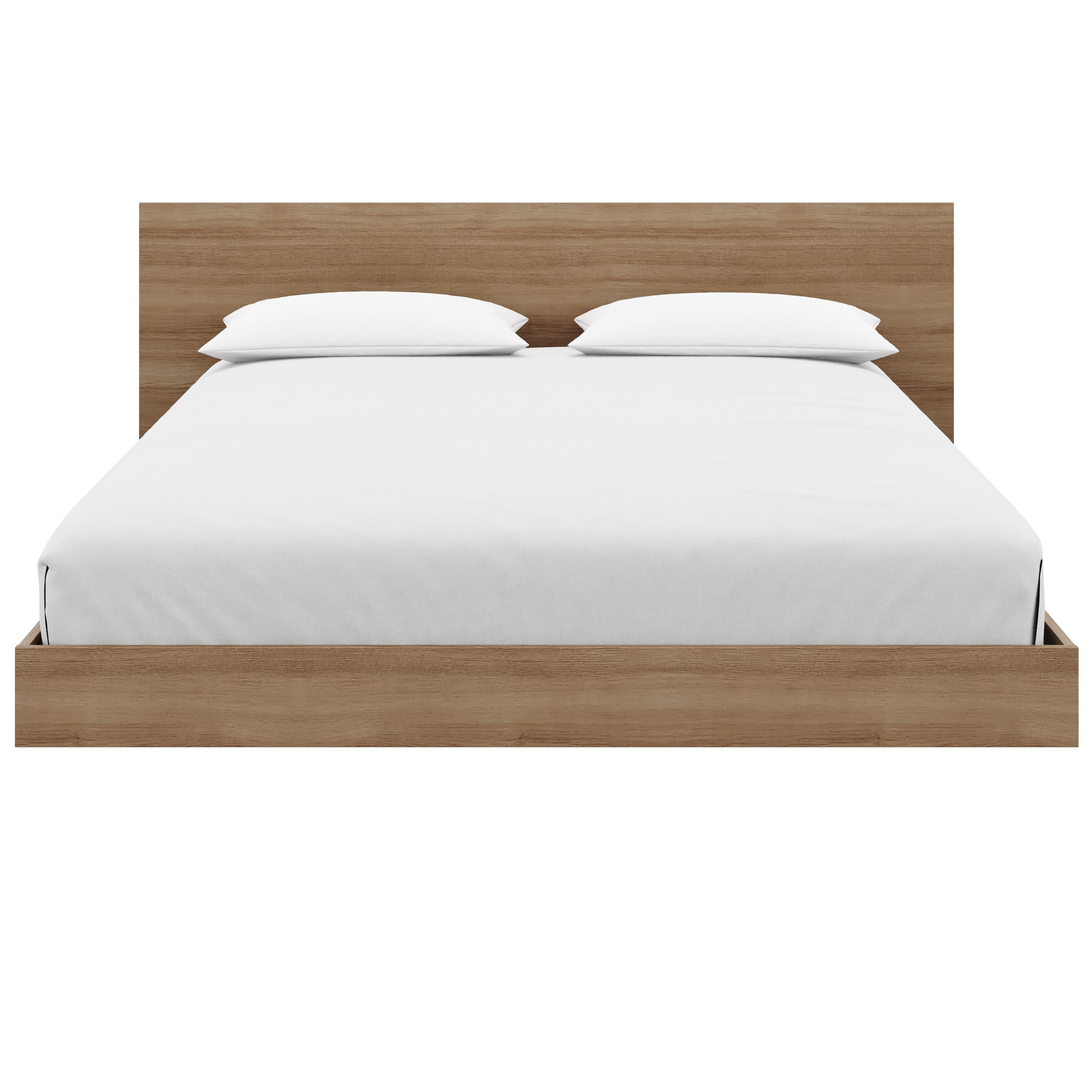 Nexera Satori Low Platform King Size Bed with Headboard, Brown Oak