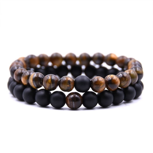 ZZkhGO 2Pcs 8mm Chakra Beads Bracelet, Elastic Natural Agate Volcanic Rock Bracelet, Healing Stone Spiritual Jewelry for Men Women