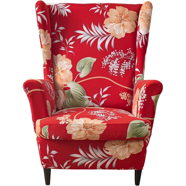 Piece Stretch Wingback Chair Slipcover Printed Wing Chair Covers Polyester Fabric Wingback Armchair Covers Furniture Protector with Elastic Bottom for Living Room Bedroom Wingback Chair